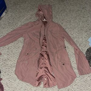 Pink zip up suede jacket, size extra small